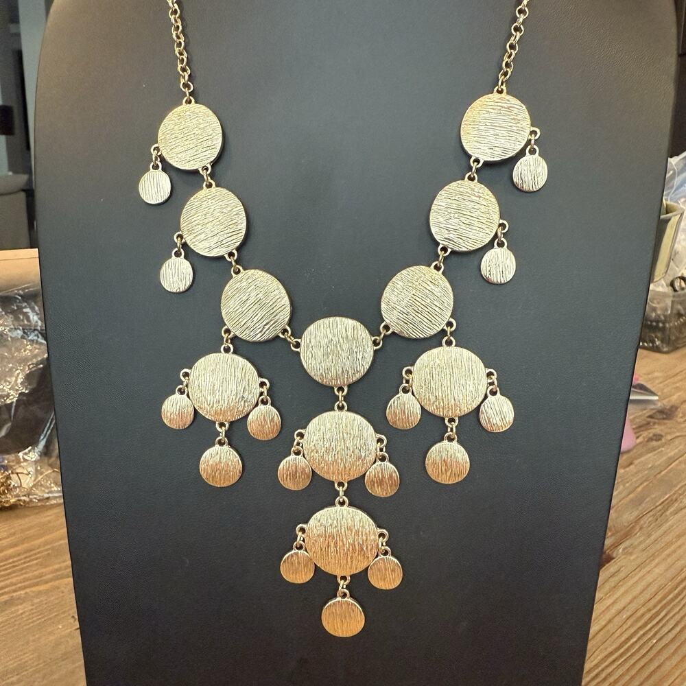 Bancroft Gold Tone Adjustable 25" Long Coin Style Dangle Statement Necklace - Picture 4 of 5